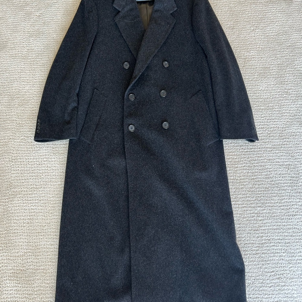Men's Double-Breasted Charcoal Gray  Wool Overcoat
